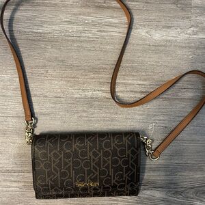 Calvin Klein Monogram Dark Brown Crossbody Bag